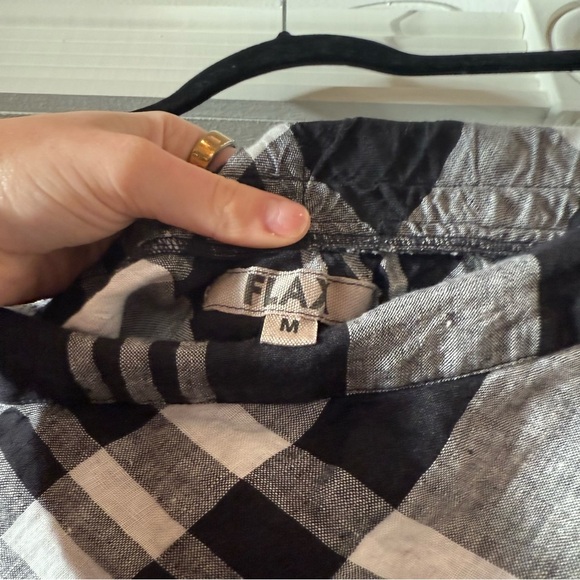 FLAX 100% Linen Lagenlook Co Ord Set Plaid Long Line Tunic & Pull On Skirt Med - Picture 10 of 13